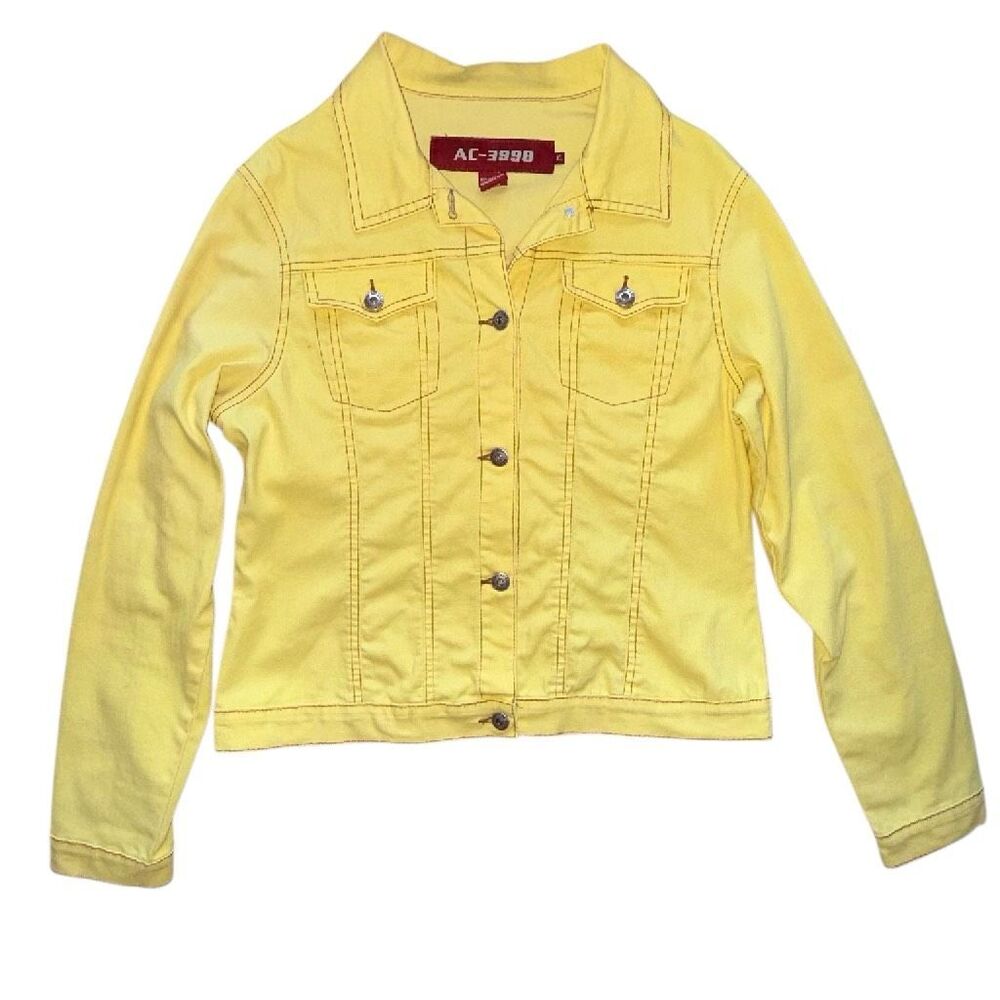 AC-3998 Ladies Denim Jacket Western 90s Mom Canary Yellow Dopamine Fits Like L